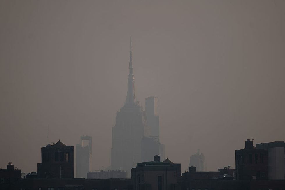 Haze from Canadian wildfires blankets the Manhattan skyline