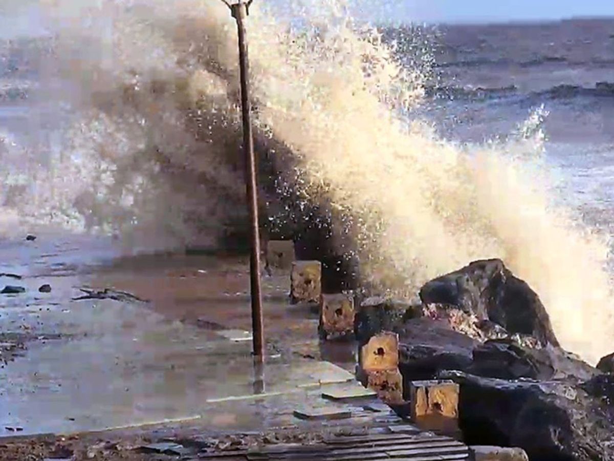 High waves are seen at Tithal beach of Valsad in the western Indian state of Gujarat ahead of Cyclone Biparjoy