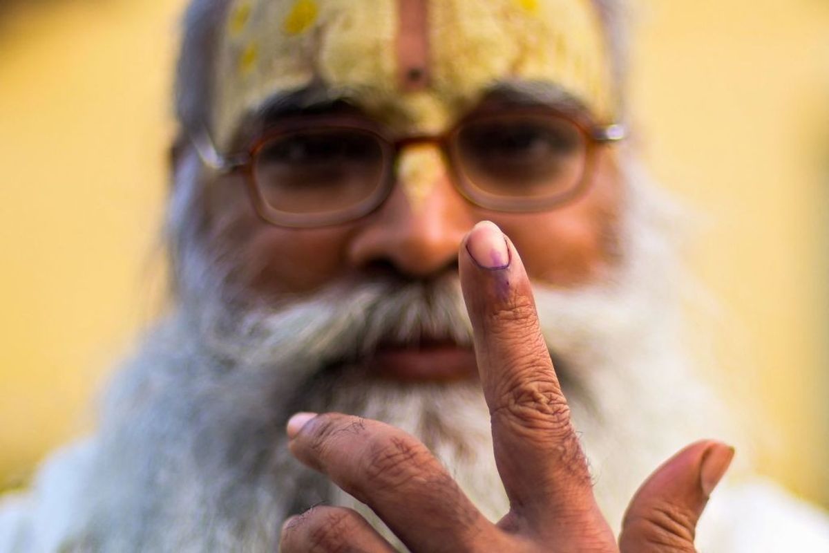 Hindu man votes in Uttar Pradesh elections