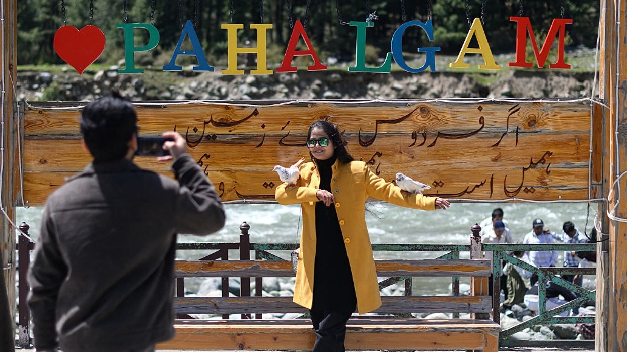 "I Love Pahalgam" signage along the banks of Lidder river in Pahalgam in south Kashmir's Anantnag district