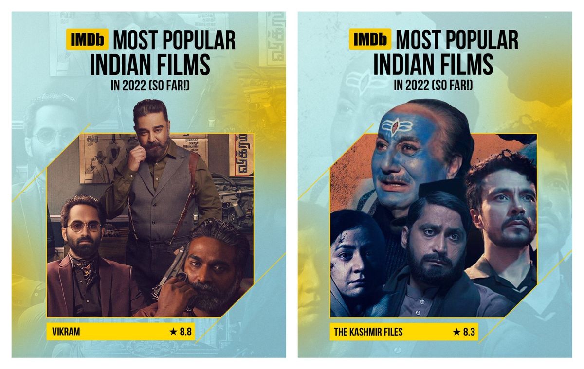 IMDb releases top 10 Indian films and streaming shows of 2022: Vikram, KGF: Chapter 2, and The Kashmir Files bag top spots