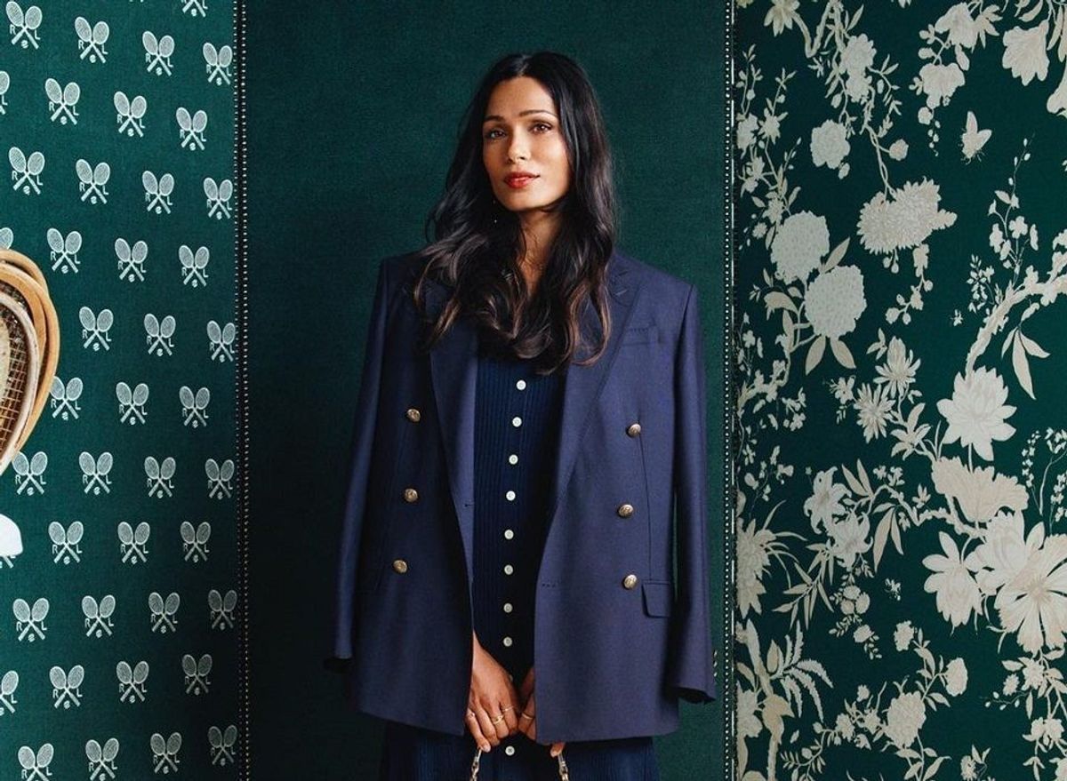 Freida Pinto dons navy midi dress on Day 10 of Wimbledon