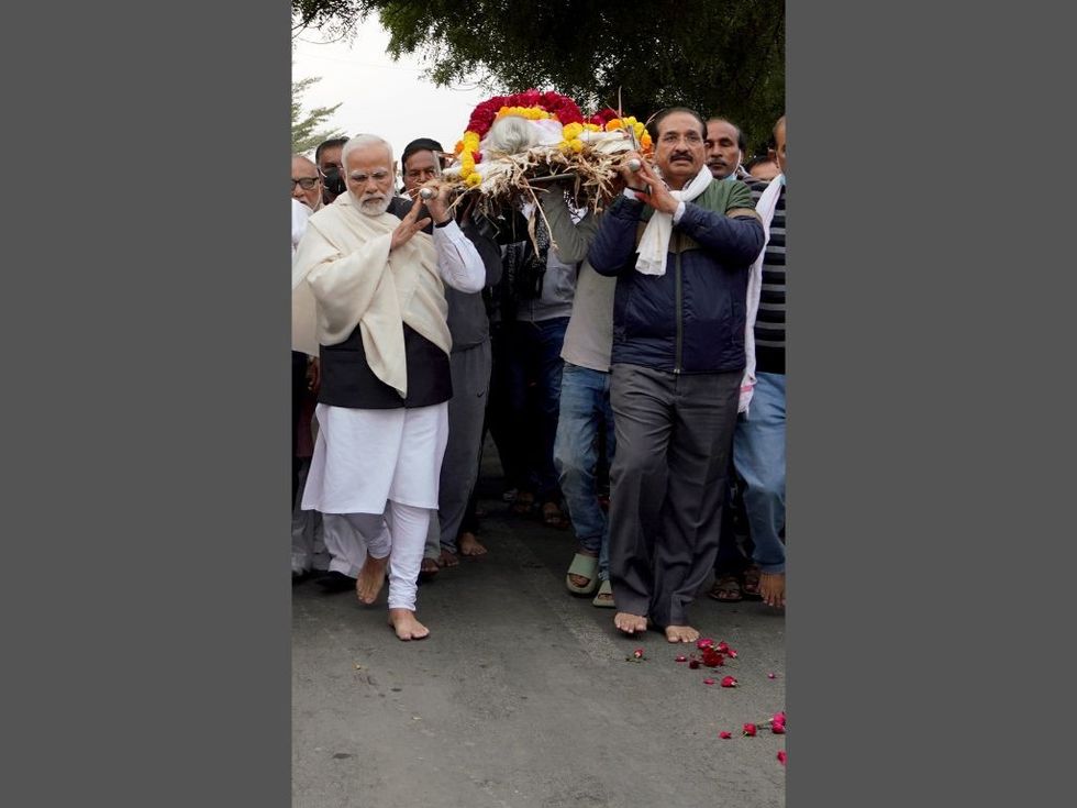 WATCH: PM Modi carries mother Heeraben's mortal remains after she passes away at 99