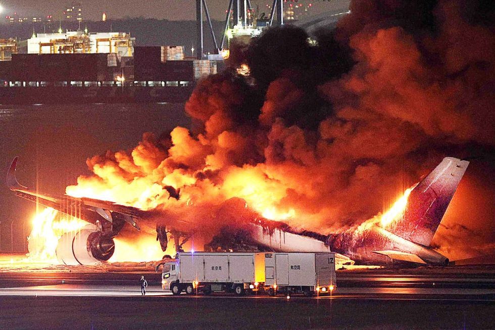 SHOCKER! Japan Airlines plane turns ball of fire on runway at Tokyo airport