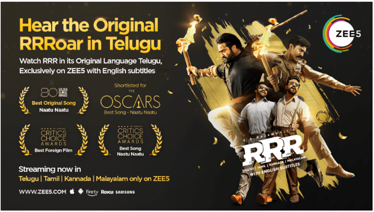Multi-award-winning RRR streaming exclusively on ZEE5 Global in original language Telugu with English subtitles