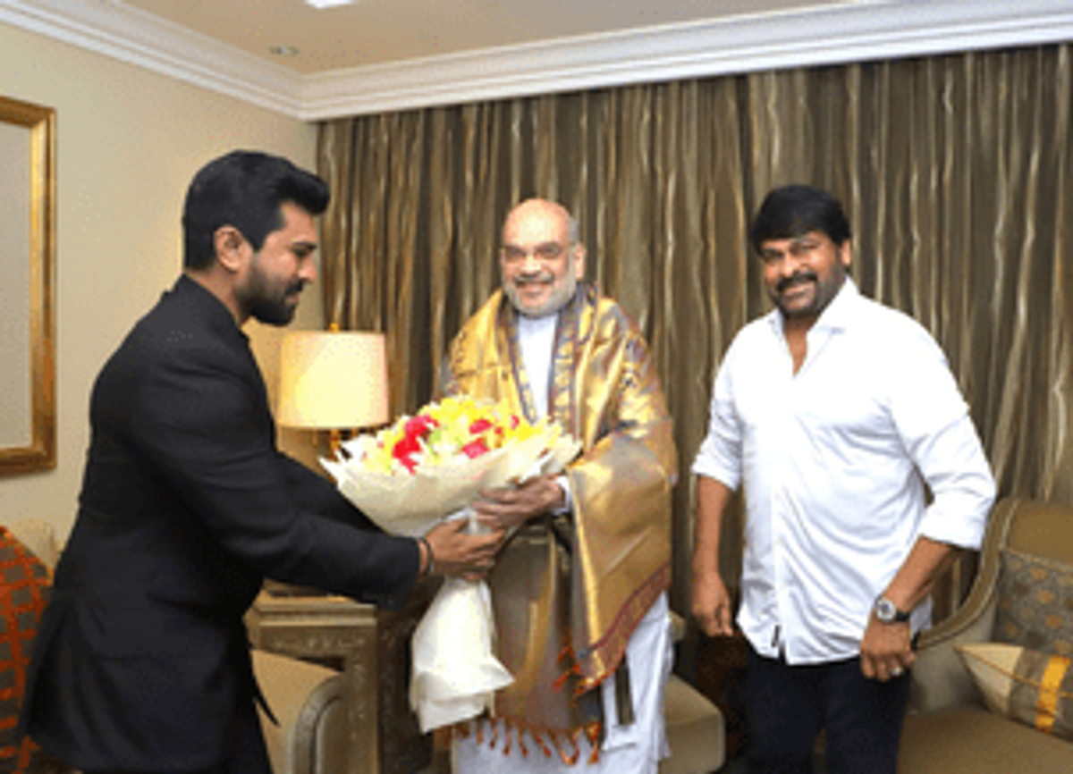 Chiranjeevi and RRR star Ram Charan meet Amit Shah after Naatu Naatu wins Oscar