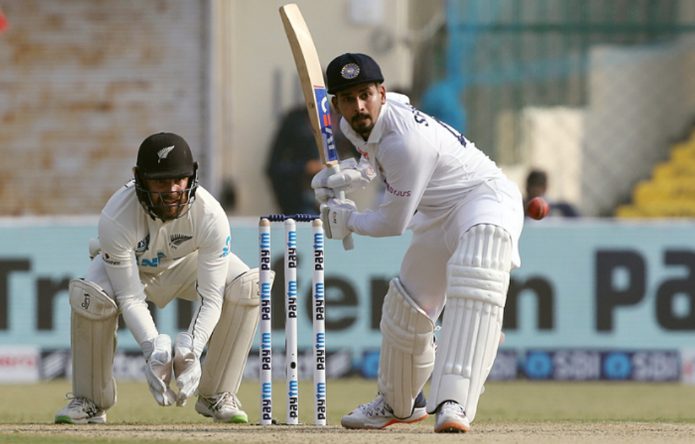 Shreyas Iyer slams ton in maiden Test, India make 345