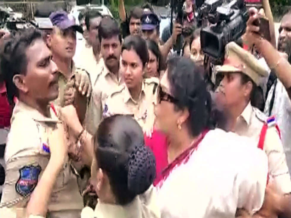 Watch: Indian opposition leader holds cop by collar at protest against Rahul Gandhi grilling