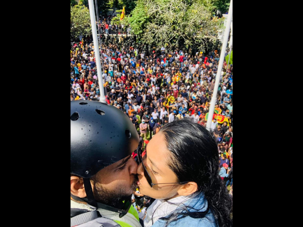 Love among the ruins: Picture of couple kissing each other amid violent protests in Sri Lanka goes viral