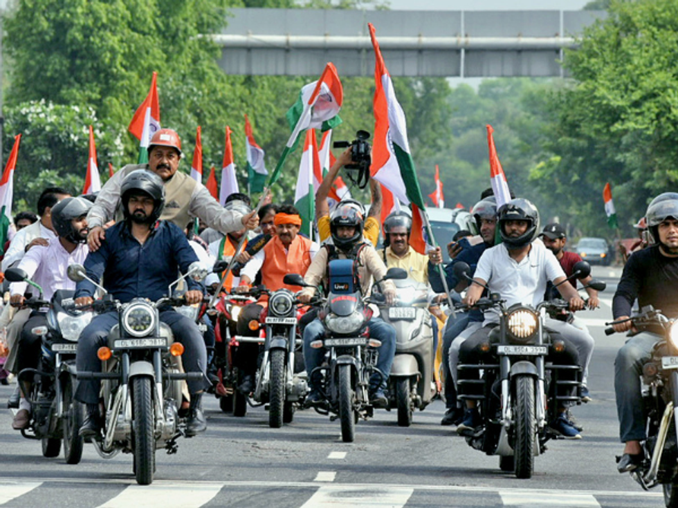 Independence Day is almost here: Indian MPs, including ministers, take part in Tricolour bike rally