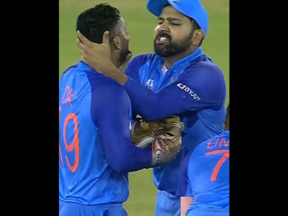 WATCH: India captain Rohit Sharma's bizarre act with keeper Dinesh Karthik on ground