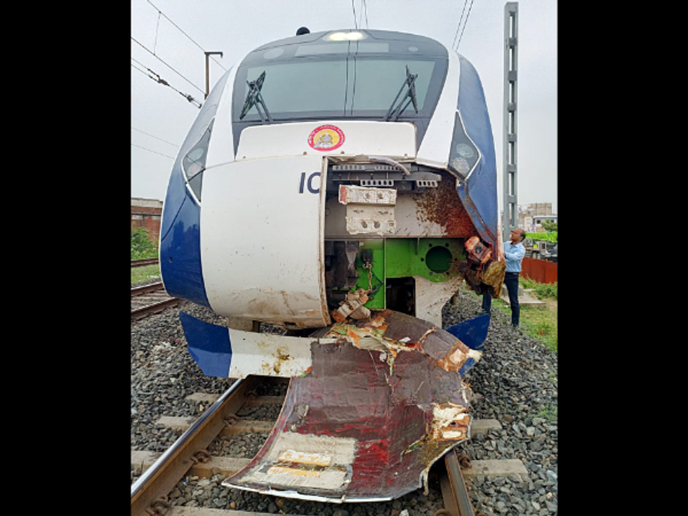 Less than a week after Modi flagged it off, India's high-speed Vande Bharat Express rams into buffaloes