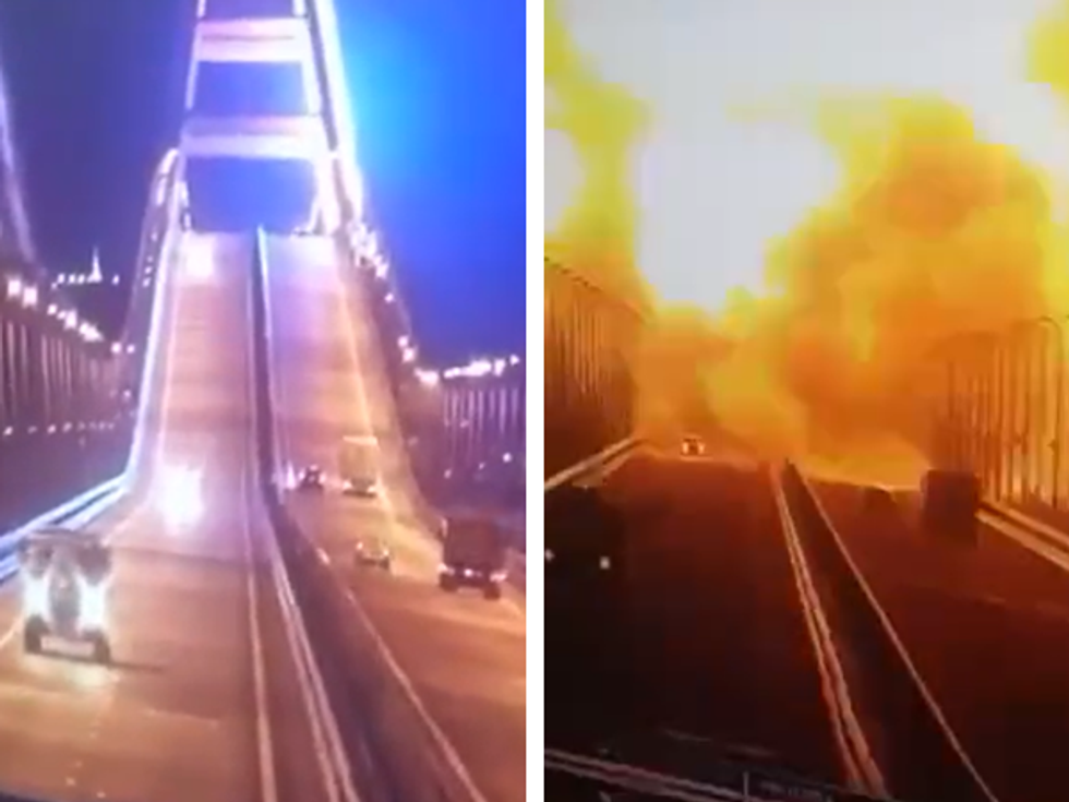 WATCH: The moment when key bridge connecting Crimea to Russia exploded