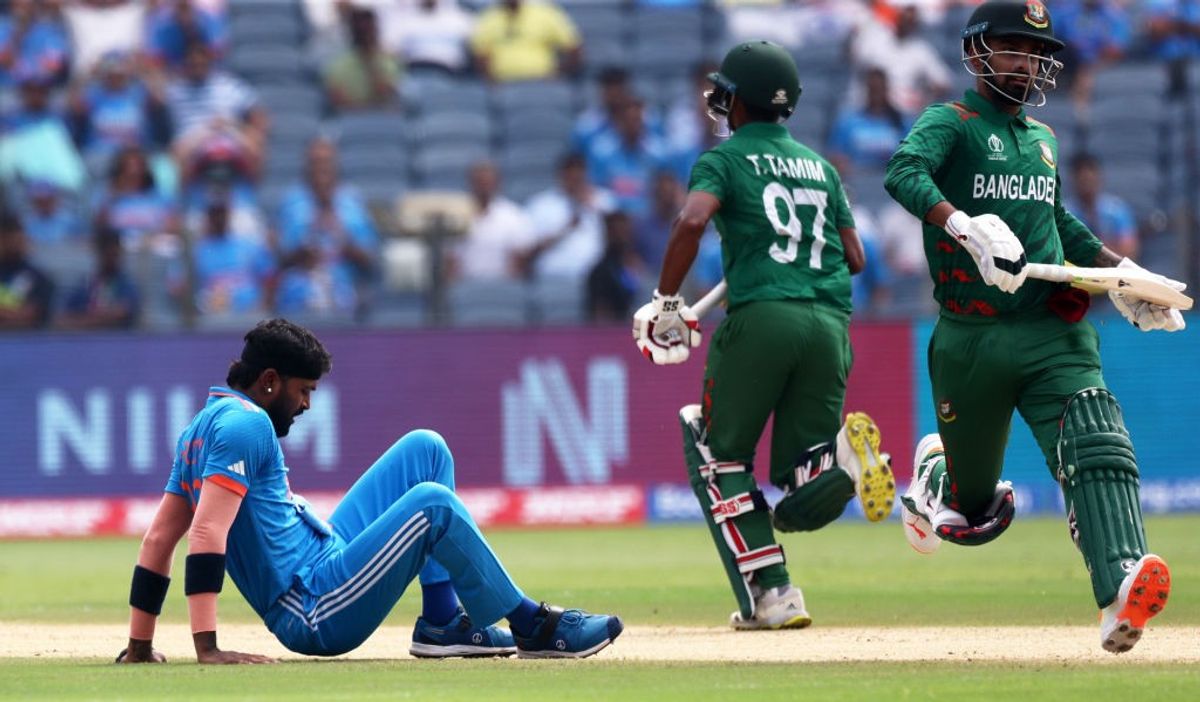 India all-rounder Hardik Pandya injures his leg while bowling in the match against Bangladesh in World Cup 2023 in Pune.