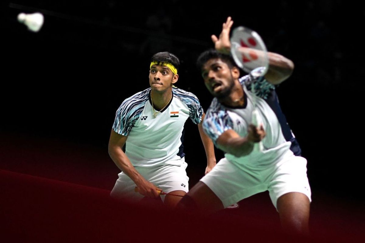 India badminton players against Indonesia in Thomas Cup final