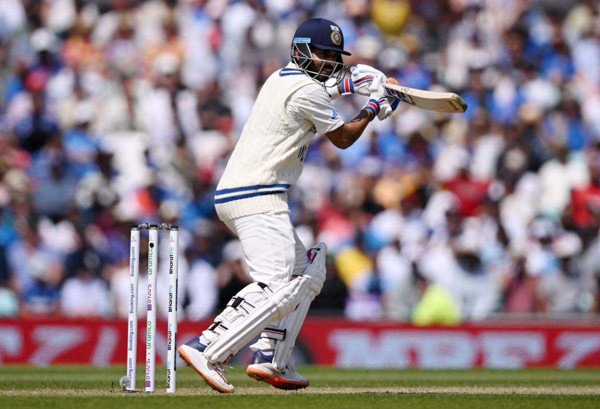 India batter Ajinkya Rahane bats on Day 3 of the ICC World Test Championship final against Australia