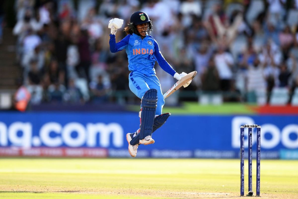 India batter Jemima Rodrigues celebrates after hitting winning runs against Pakistan in women's T20 World Cup 2023