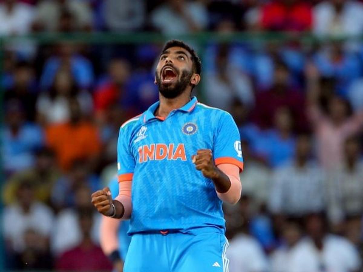 India bowler Jasprit Bumrah celebrates after taking a wicket in the cricket World Cup 2023