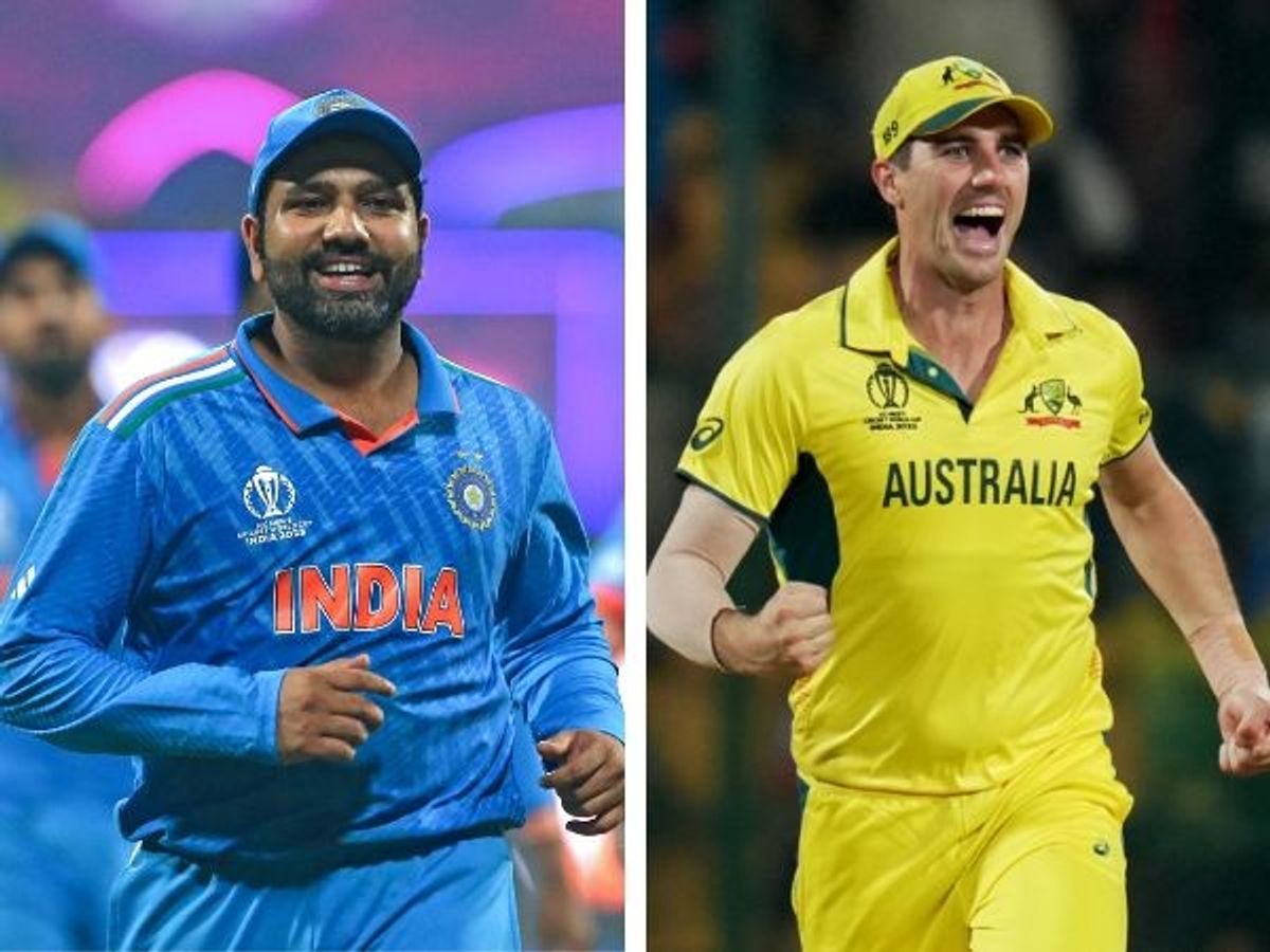 India captain Rohit Sharma (L) and Australia captain Pat Cummins