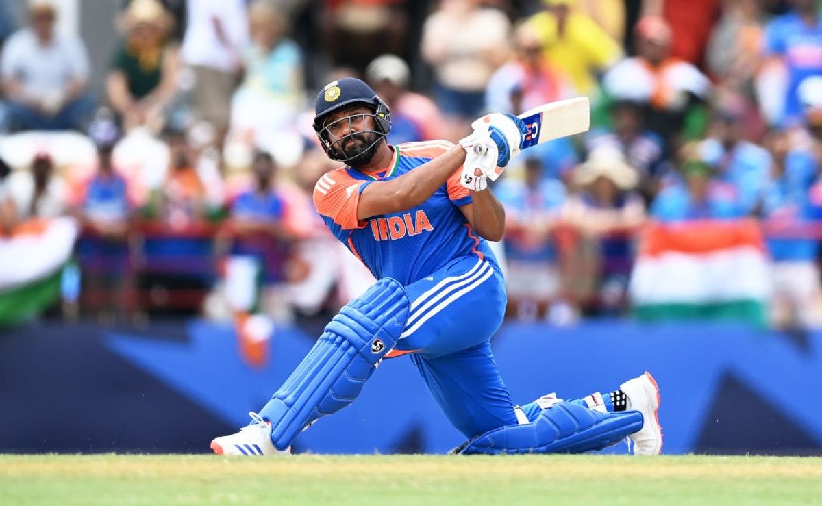 India captain Rohit Sharma plays a shot in T20 World Cup 2024