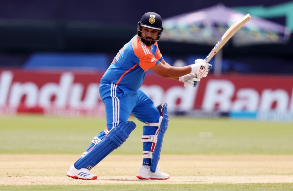 India captain Rohit Sharma plays a shot in T20 World Cup 2024