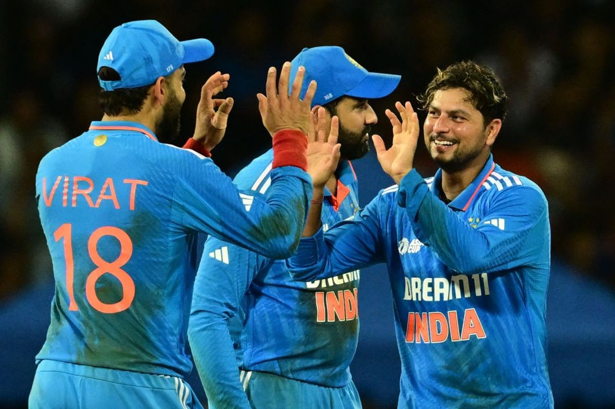 India cricketers celebrate after taking an opponent wicket in Asia Cup 2023 in Sri Lanka