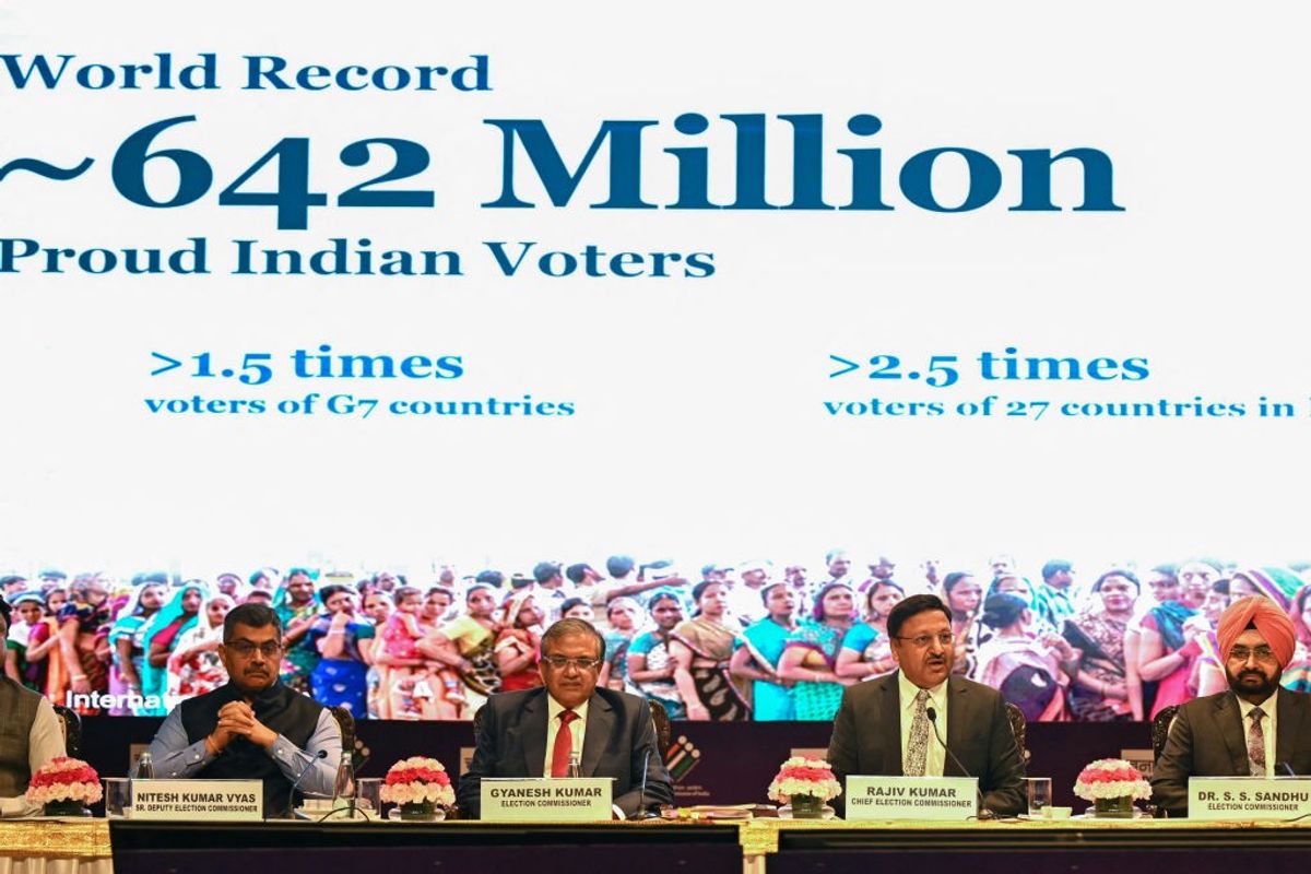 India election commission officials speak at a press conference