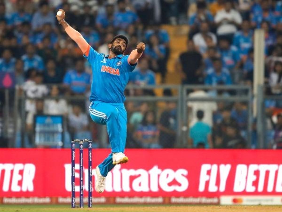 India fast bowler Jasprit Bumrah in action against Sri Lanka during their match in the ICC Men's Cricket World Cup 2023, at Wankhede Stadium in Mumbai