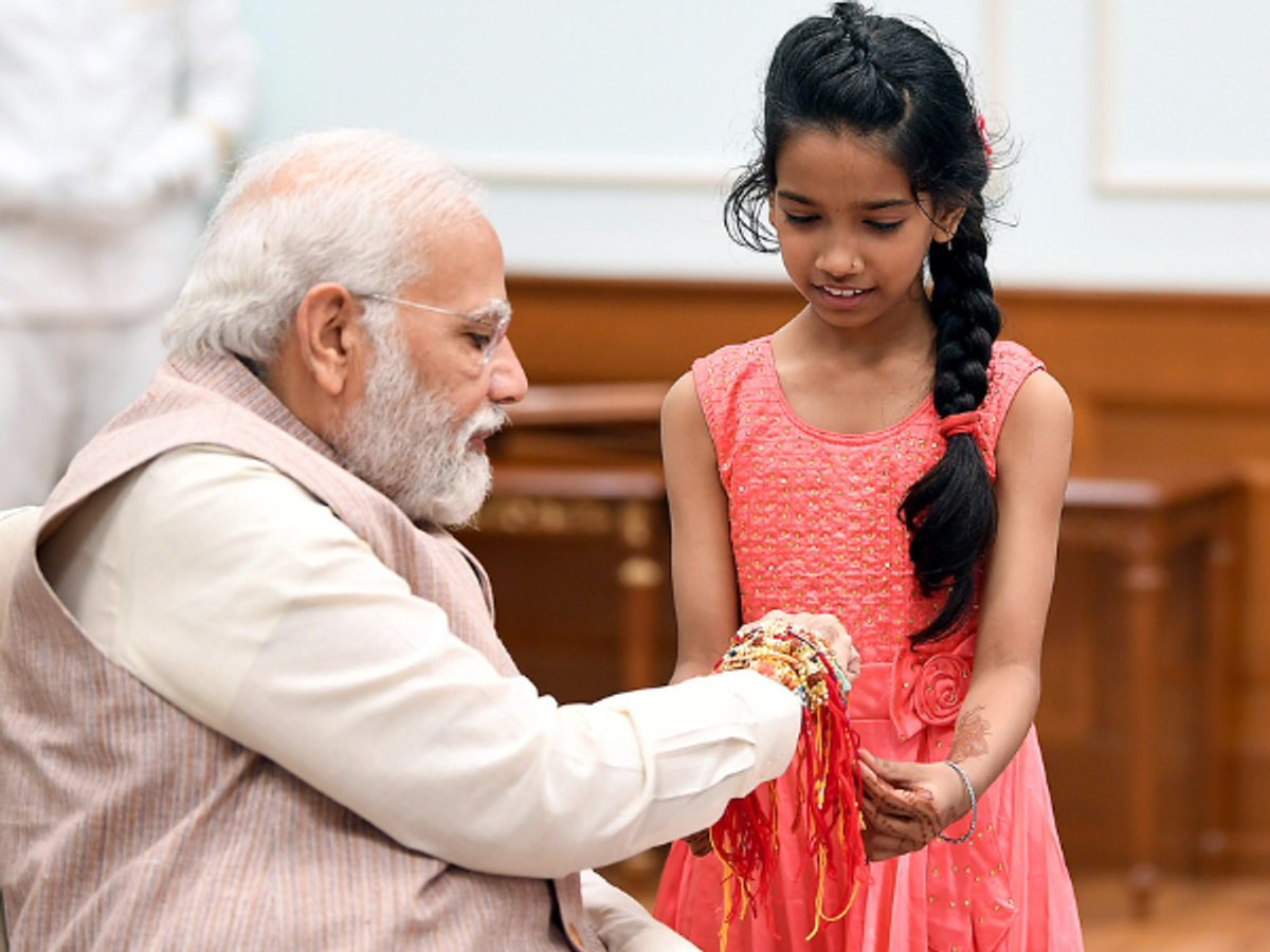 India prime minister Narendra Modi celebrates Raksha Bandhan