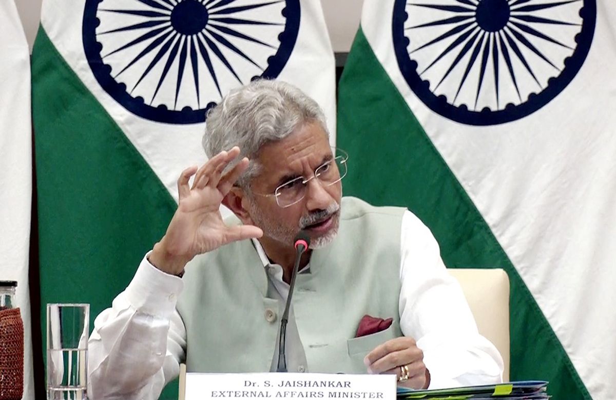 India's external affairs minister Subrahmanyam Jaishankar addresses a press conference on nine years of prime minister Narendra Modi's foreign policy, in New Delhi