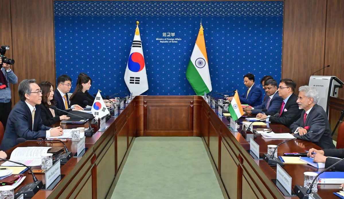 India's external affairs minister Subrahmanyam Jaishankar (R) and his South Korean counterpart Cho Tae-yul co-chair the 10th India-South Korea Joint Commission Meeting, in Seoul,
