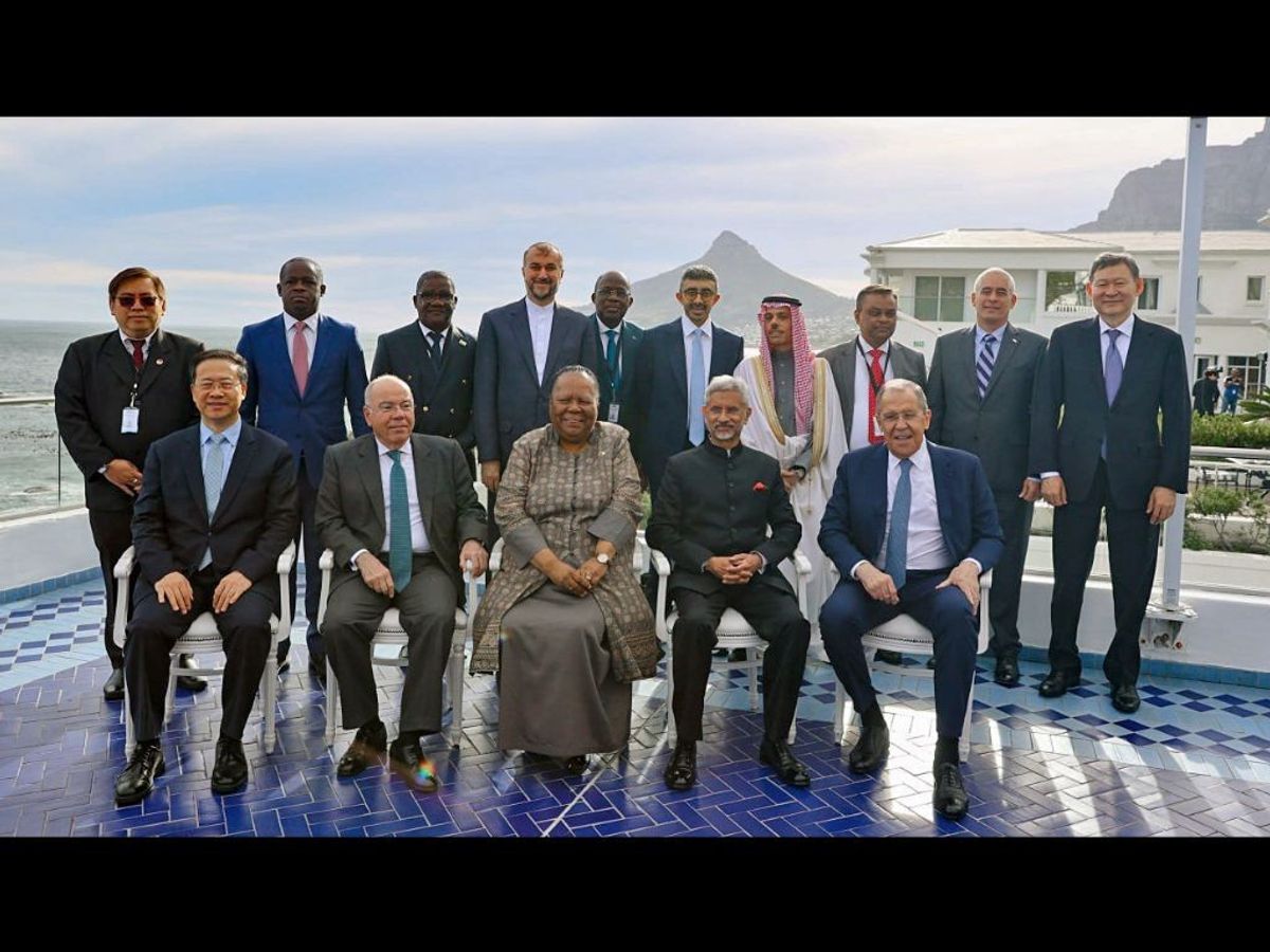 India's external affairs minister Subrahmanyam Jaishankar with his counterparts from the other BRICS member states and other representatives from other countries during the BRICS foreign ministers' meeting in Cape Town, South Africa,