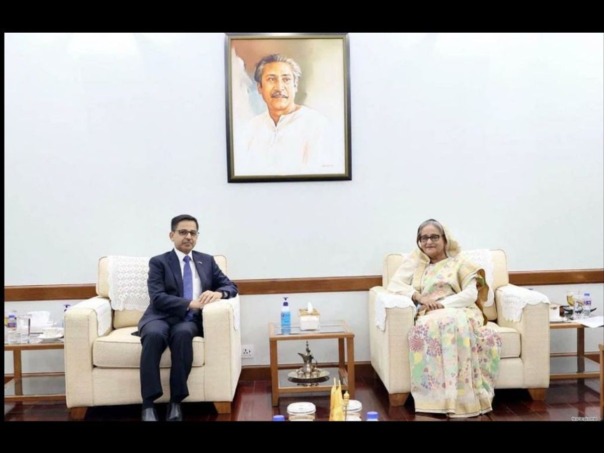 India's high commissioner to Dhaka Pranay Kumar Verma with Bangladeshi prime minister Sheikh Hasina