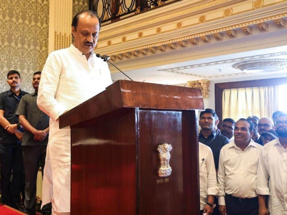 India's Nationalist Congress Party (NCP) leader Ajit Pawar takes oath as the second deputy chief minister of Maharashtra