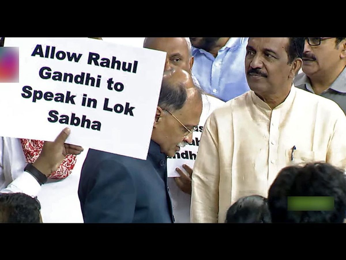 India's opposition MPs protest in Lok Sabha of the parliament over Rahul Gandhi's disqualification as MP