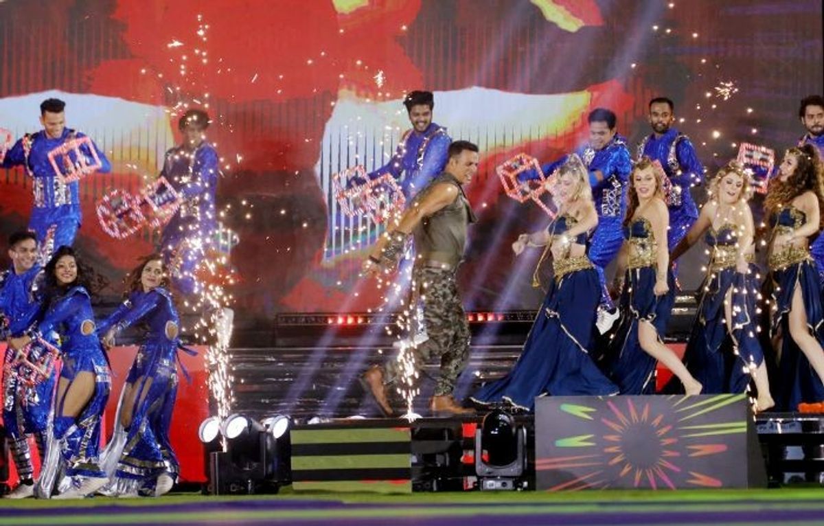 Indian actor Akshay Kumar performs at the opening ceremony of IPL 2024 in Chennai