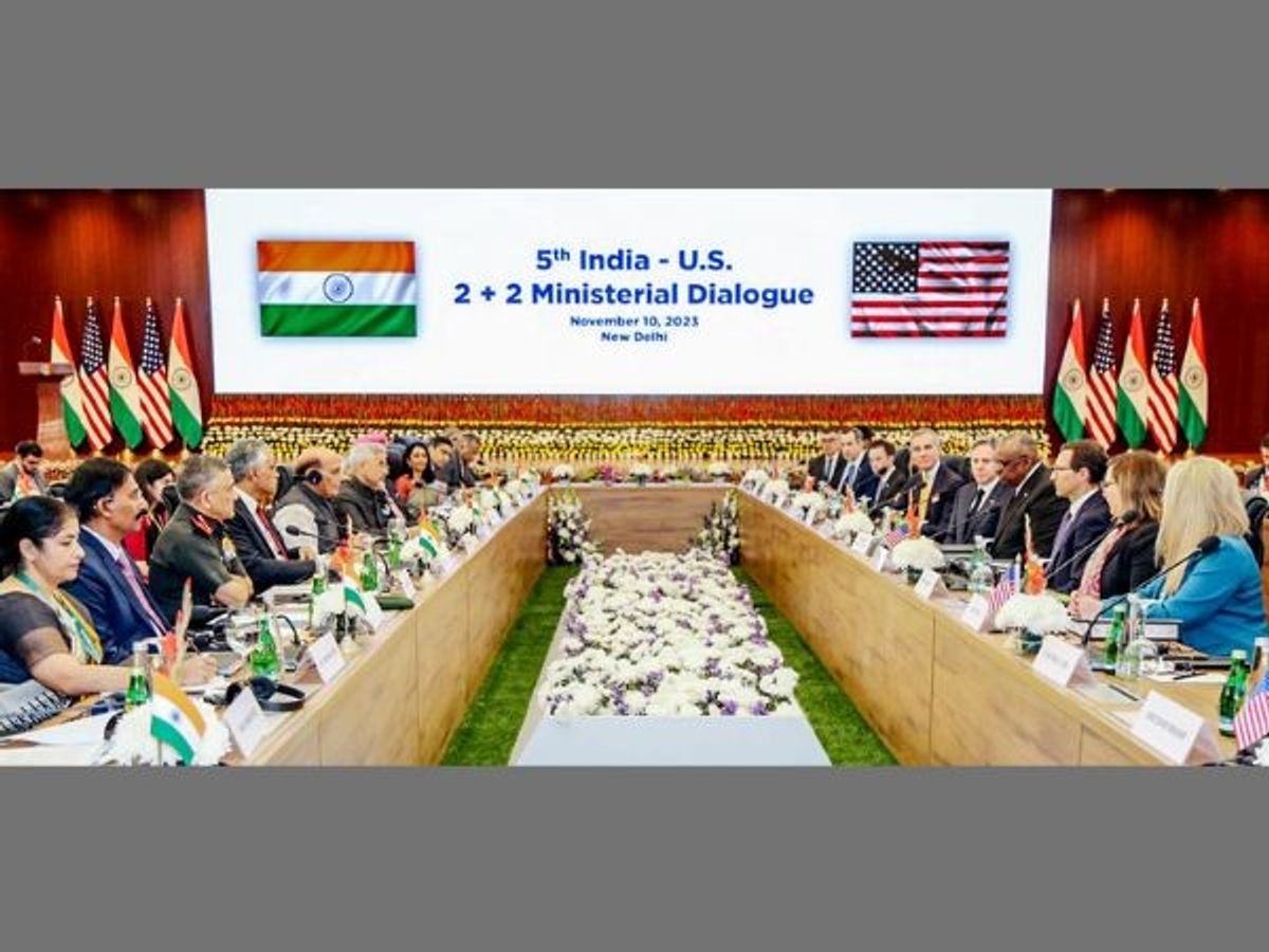 Indian and American delegates, including the foreign and defence ministers of both countries, at the fifth India-US 2+2 Ministerial Dialogue,