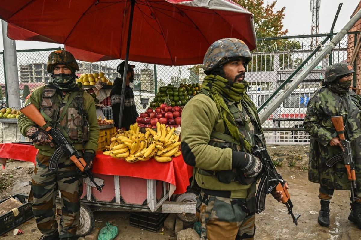 Indian Army personnel stand guard in Srinagar, Jammu and Kashmir, India.