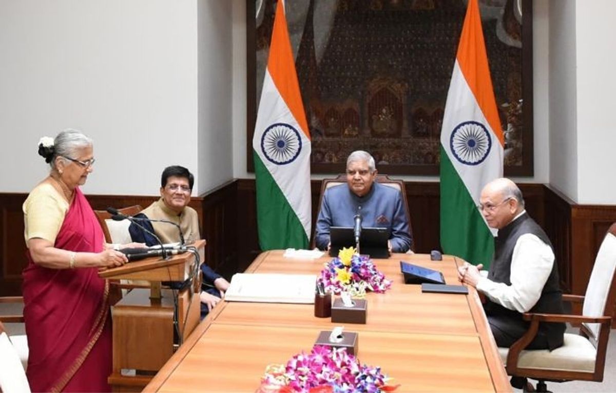 Indian author and philanthropist Sudha Murty takes oath as Indian MP