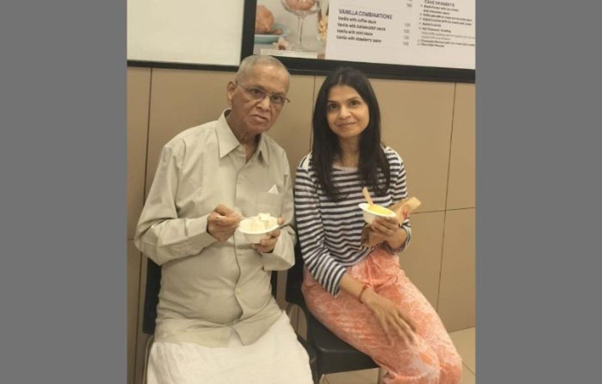 Indian billionaire tech leader Narayana Murthy with his daughter Akshata Murty, wife of British PM Rishi Sunak