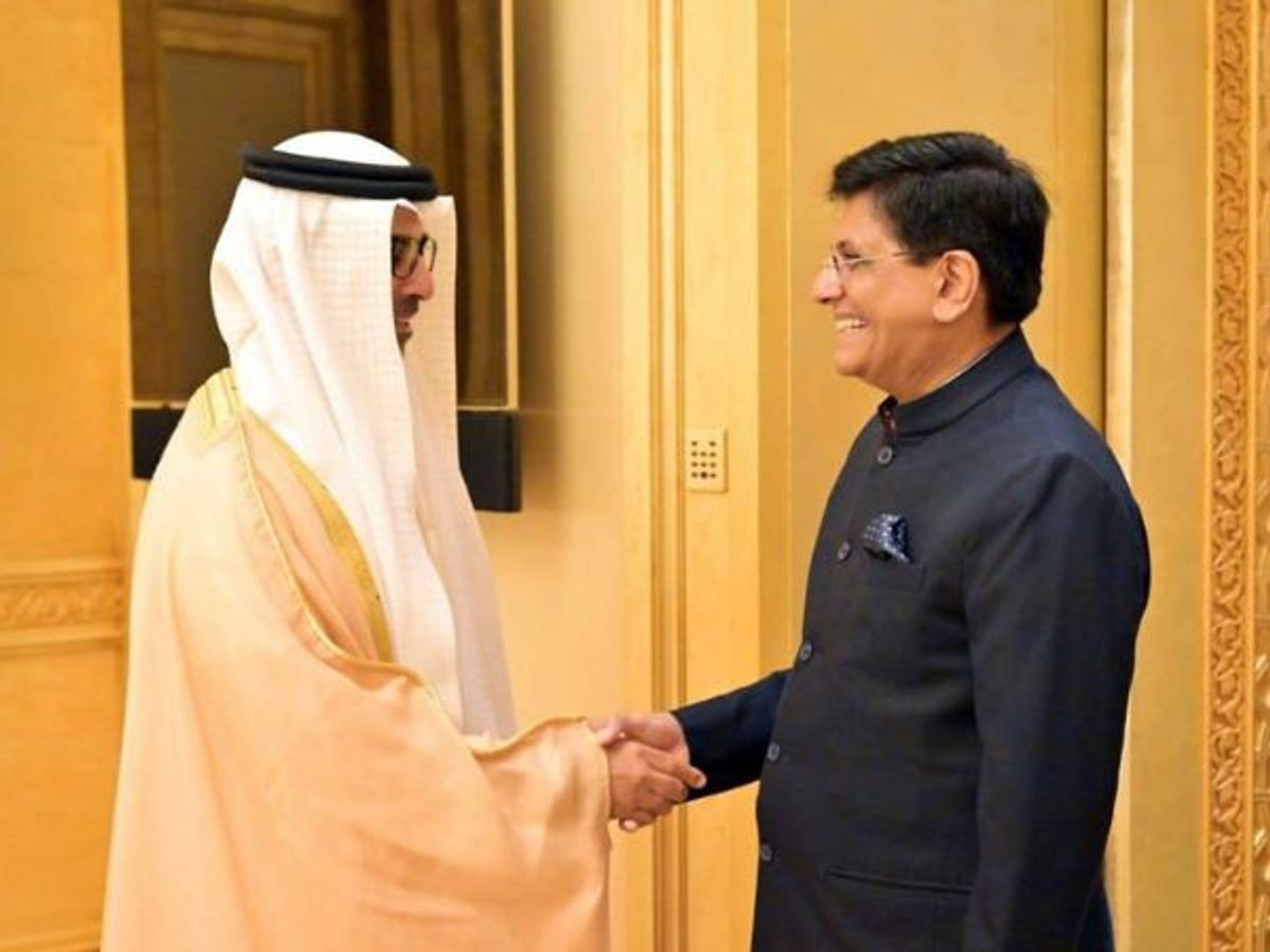 Indian commerce and industry minister Piyush Goyal (R) meets with Sheikh Hamed Bin Zayed Al Nahyan, managing director of Abu Dhabi Investment Authority, in Abu Dhabi,