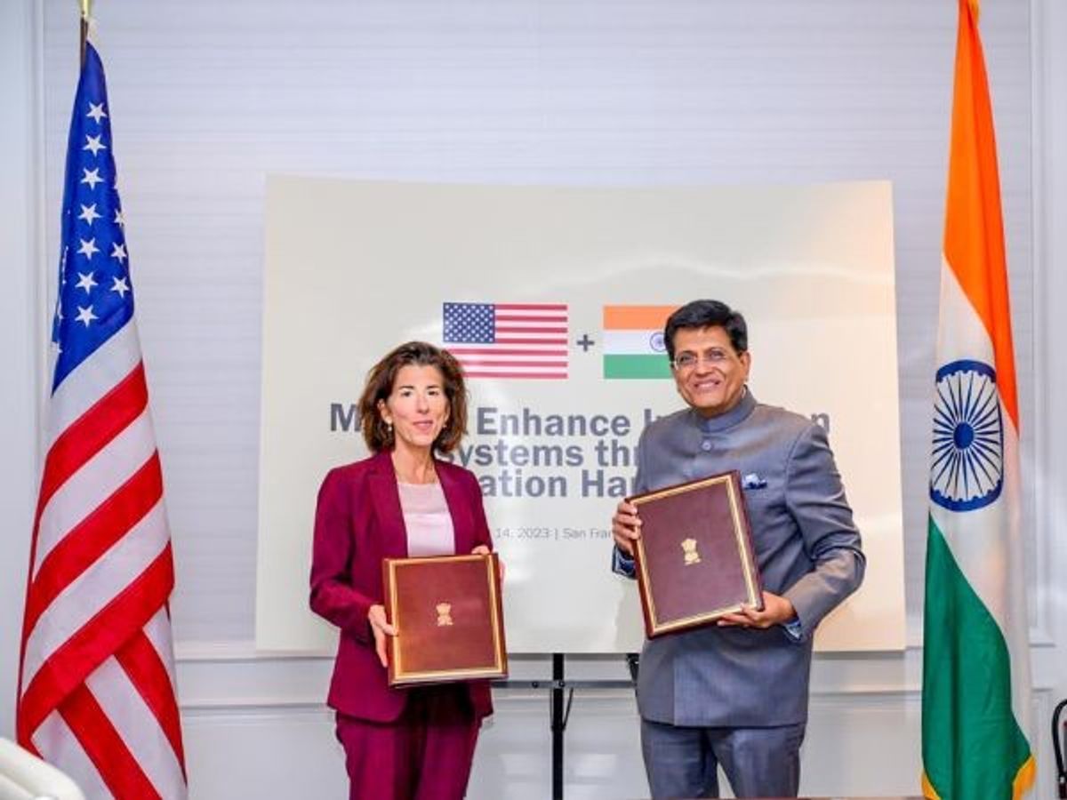 Indian commerce and industry minister Piyush Goyal with his US counterpart Gina Raimondo