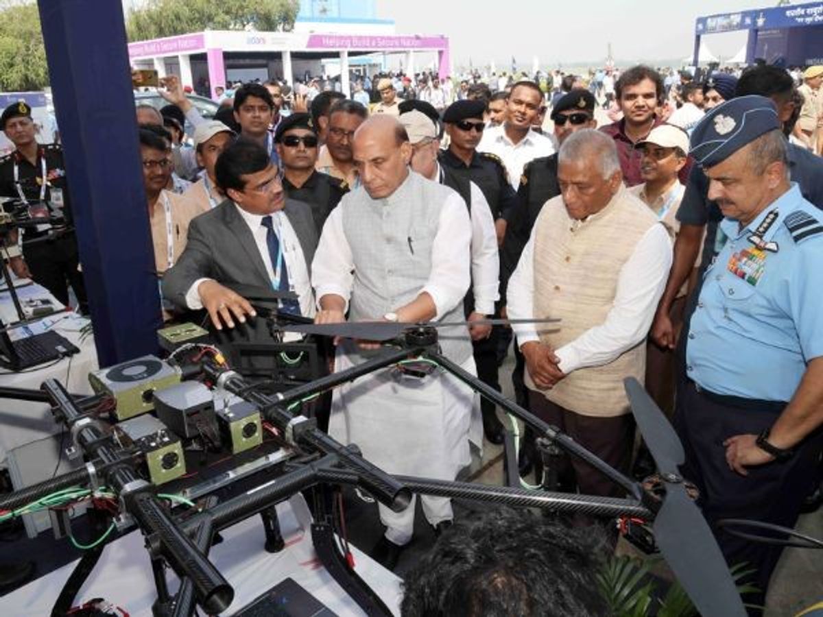Indian defence minister Rajnath Singh at Bharat Drone Shakti 2023