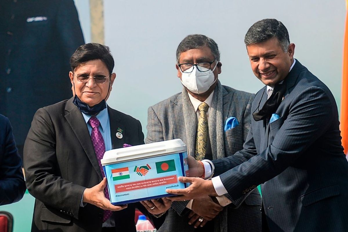Indian envoy Vikram Doraiswami with Bangladesh officials