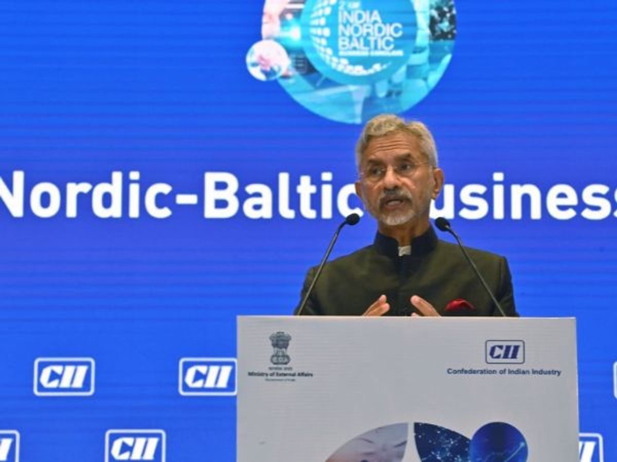 Indian external affairs minister Subrahmanyam Jaishankar addresses the 2nd CII India Nordic-Baltic Conclave 2023, in New Delhi