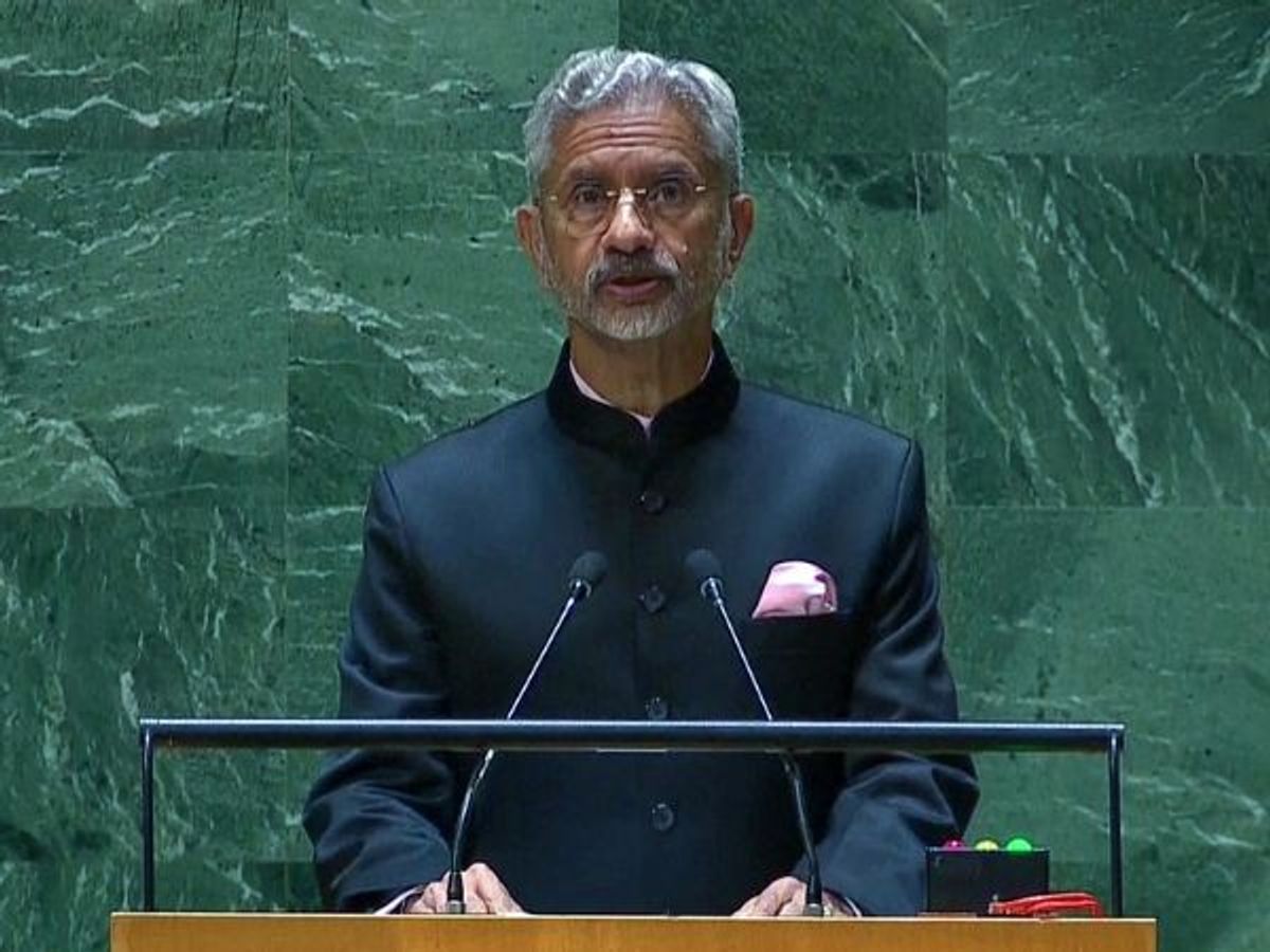 Indian external affairs minister Subrahmanyam Jaishankar addresses the United Nations General Assembly, in New York, US.