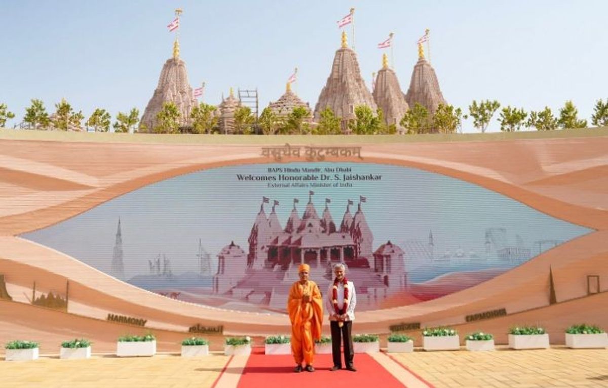 Indian external affairs minister Subrahmanyam Jaishankar at Abu Dhabi temple UAE