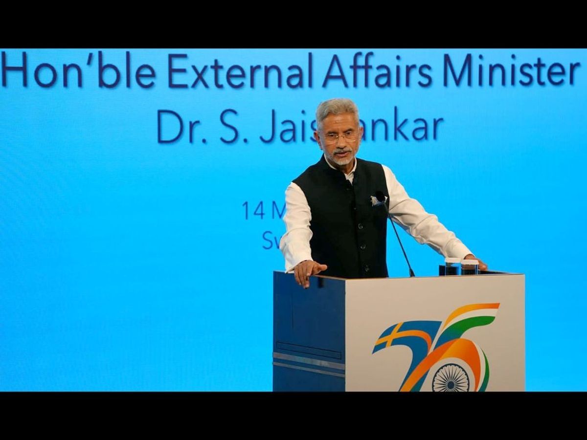 Indian external affairs minister Subrahmanyam Jaishankar interacts with the Indian community during his visit to Stockholm