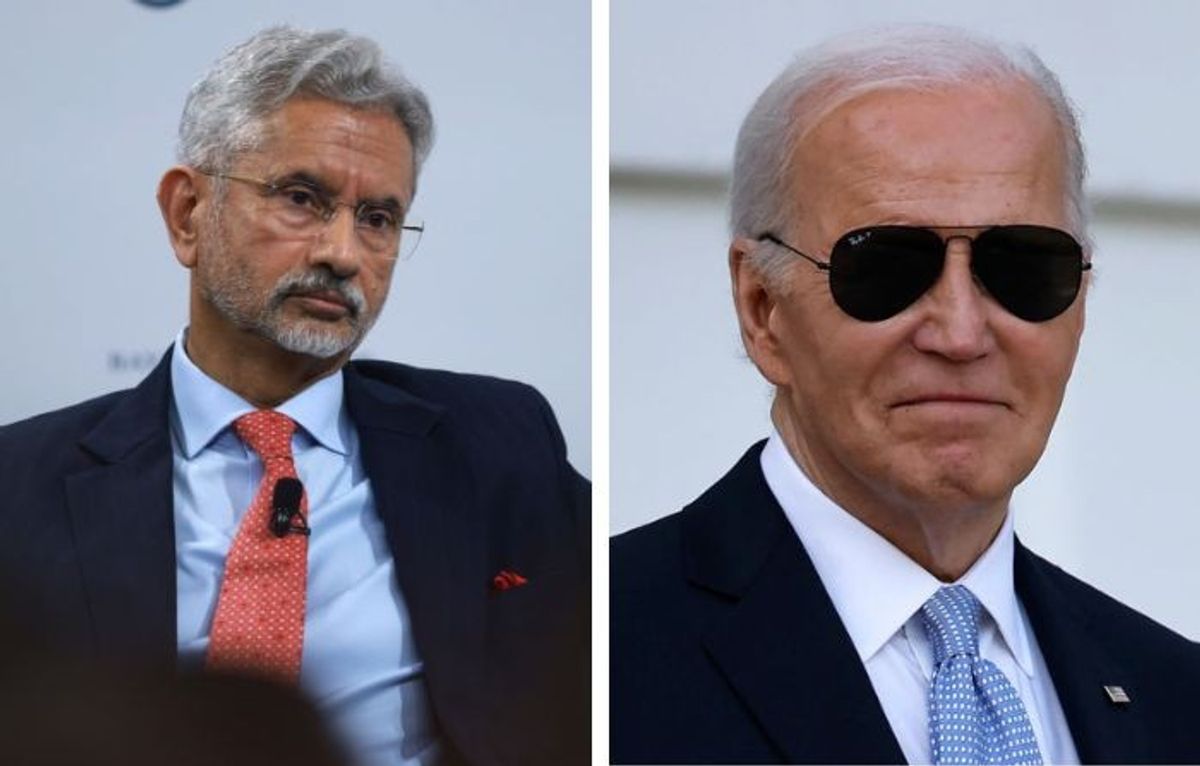 Indian external affairs minister Subrahmanyam Jaishankar (L) and US president Joe Biden