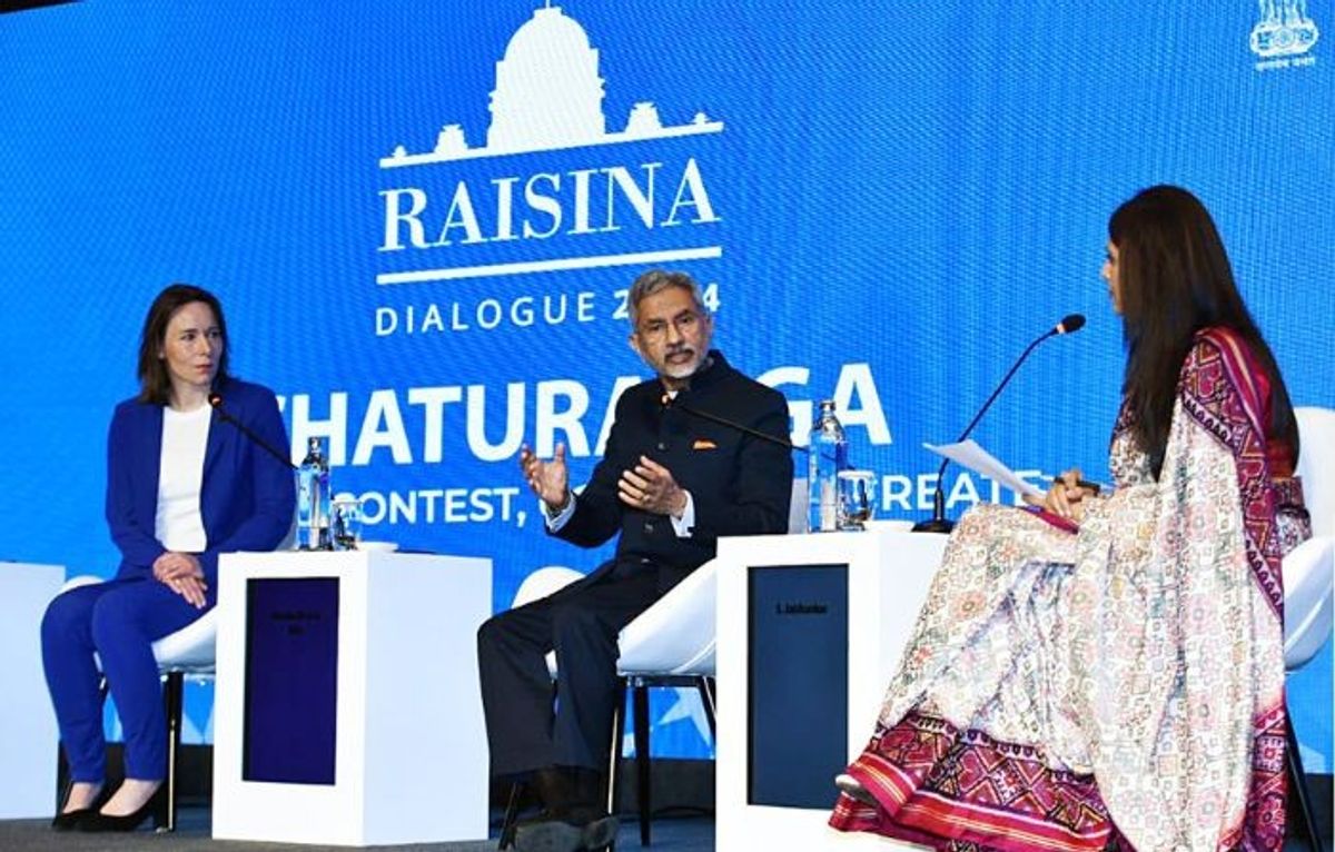 Indian external affairs minister Subrahmanyam Jaishankar speaks during the Raisina Dialogue in New Delhi.
